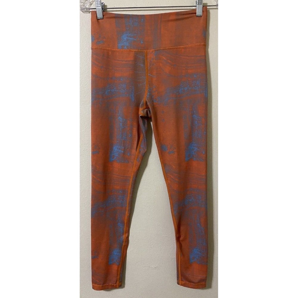 Zyia Active Women's Light N Tight Medium Leggings Orange Light Blue Geometric